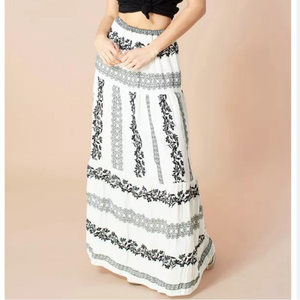 Hale Bob Cream Tiered Maxi Skirt Resort Wear